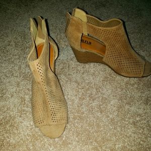 A.n.a Tan peep-toe wedge booties. sz 7.5